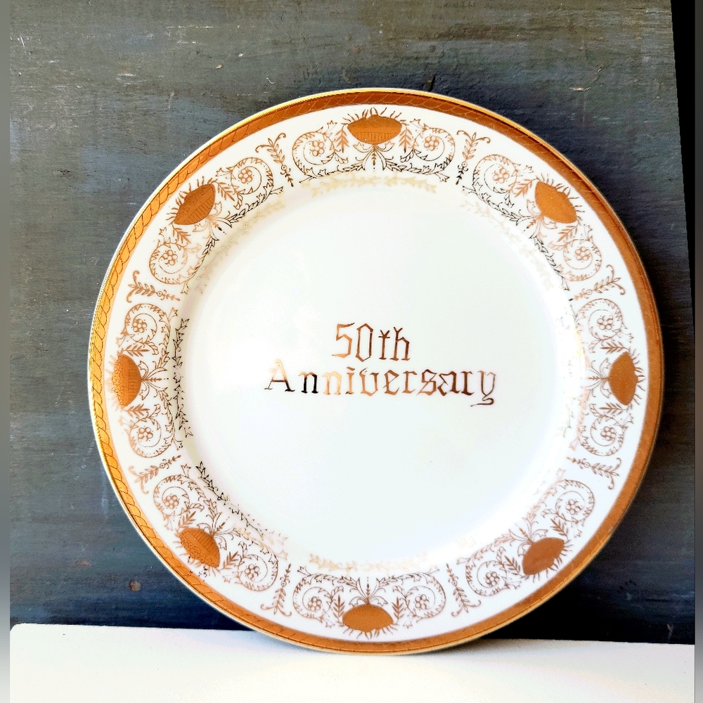50th Anniversary Serving Plate Gold Trim Stamped China Vintage 55/717